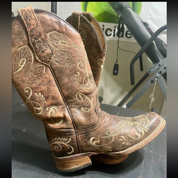 Circle G. Dragonfly Distressed Brown/Bone Embroidered Square Toe Women’s sz6.5m. - Picture 4 of 8